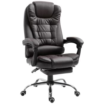 Image of HOMCOM PU Leather Executive Home Office Chair with Retractable Footrest - Brown