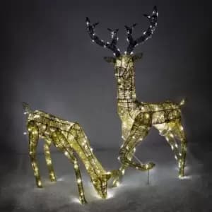 Image of Light Up Reindeer Gold Stag And Doe Set Christmas Decoration Figure Cool LEDs Ornament Indoor Or Outdoor Use Glitter Large - Gold