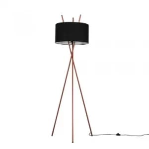 Image of Crawford Copper Tripod Floor Lamp with XL Black Reni Shade