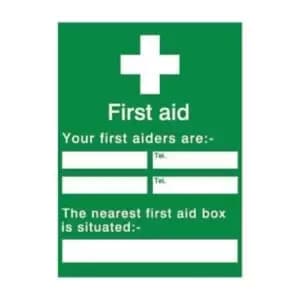Image of The House Nameplate Company Your First Aiders Are Self-Adhesive Labels, (H)200mm (W)150mm