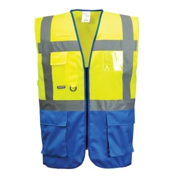 Image of Portwest Warsaw Executive Class 1 Hi Vis Vest Yellow / Royal Blue 2XL