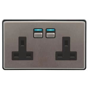 Image of Lightwave Smart Series Socket (2 Gang) - Stainless Steel