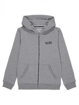 Image of Jack Wills Boys Pinebrook Zip Through Hoodie, Grey Marl, Size 7-8 Years