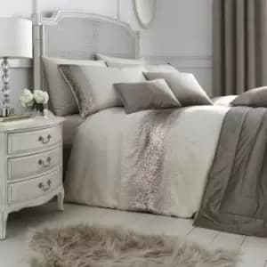 Image of By Caprice Home Monroe Sequin Trim Sateen Duvet Cover Set, Oyster, Double