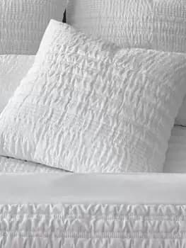 Image of Catherine Lansfield Lennon Stripe Seersucker Filled Cushion White