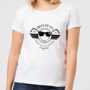 Image of Smiley Smiles Are Free Womens T-Shirt - White - 3XL