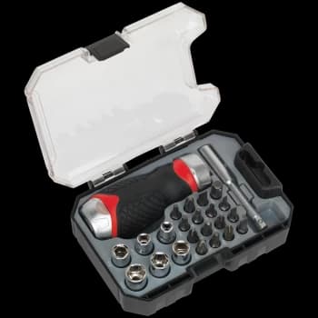 Image of Sealey 24 Piece Stubby Ratchet Screwdriver Bit and Socket Set 1/4"