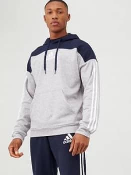 Image of Adidas 3 Stripe Panel Overhead Hoodie - Grey/Navy, Size XL, Men