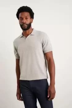 Image of Mens Slim Fit Grey Short Sleeve Knitted Polo