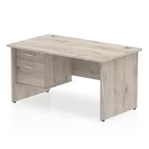 Image of Impulse 1400 Rectangle Panel End Leg Desk Grey Oak 1 x 2 Drawer Fixed