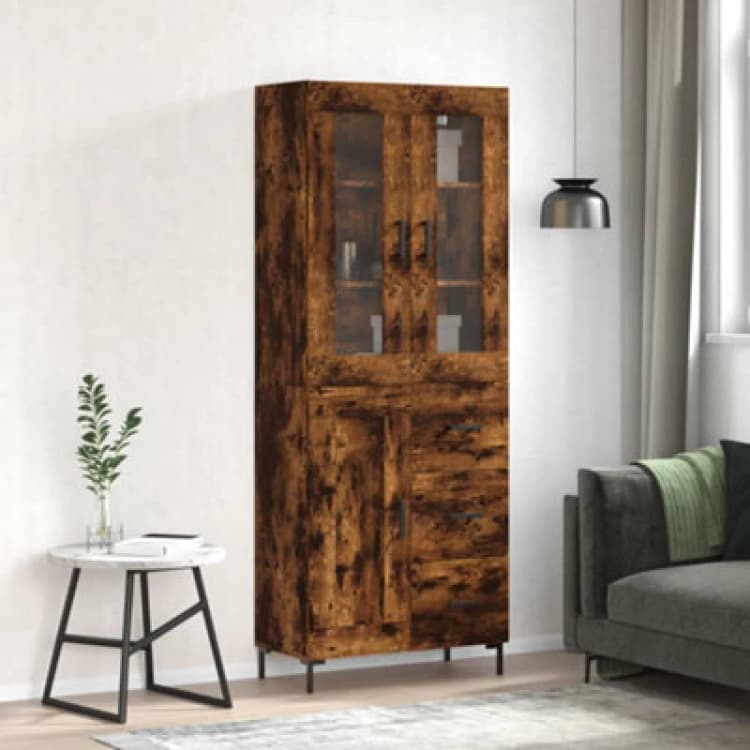 Image of Vidaxl Highboard Smoked Oak 69.5X34X180 Cm Engineered Wood