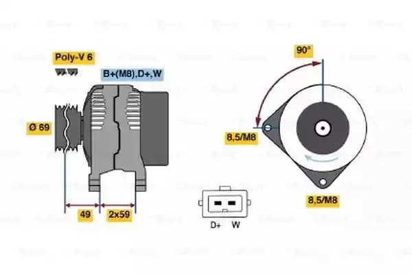 Image of Bosch 0986040330 Alternator 4033 90 A 14 V BOSCHALTERNATOR-0986040330