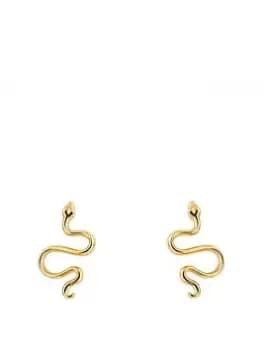 Image of The Love Silver Collection Snake Stud Gold Plated Earrings, Yellow Gold, Women