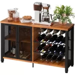 Image of VEVOR Industrial Bar Cabinet, Wine Table for Liquor and Glasses with Glass Holder, Wine Rack and Metal Sideboard, Farmhouse Wood Coffee Bar Cabinet fo
