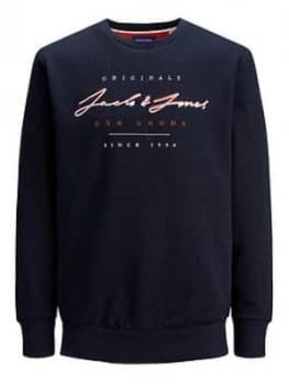 Image of Jack & Jones Boys Logo Crew Neck Sweat - Navy, Size 8 Years