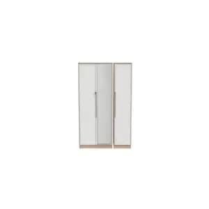 Image of Welcome Furniture Barquero Tall Triple Mirrored Wardrobe - White Matt and Bardolino Oak