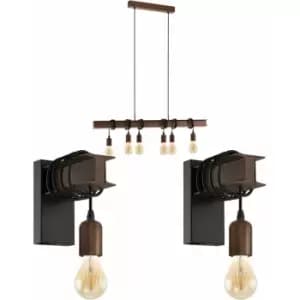 Image of Multi Bulb Ceiling Pendant Light & 2x Matching Wall Lights Industrial Metal Beam