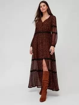 Image of Superdry Leopard Print Lurex Maxi Dress - Red, Size 10, Women