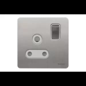 Image of Schneider USFP 15A 1G Round Pin Switched Socket White Insert Stainless Steel - GU3490WSS