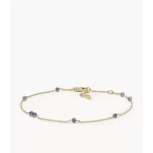 Image of Fossil Womens Blue Glass Beaded Anklet - Gold