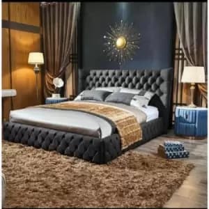 Image of Royale Upholstered Beds - Plush Velvet, Single Size Frame, Steel - Steel