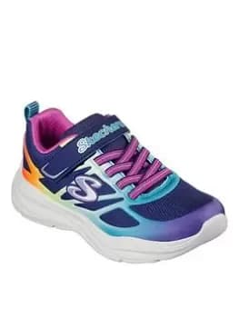 Image of Skechers Girls Power Jams Satin Embossed Trainer, Navy, Size 1 Older