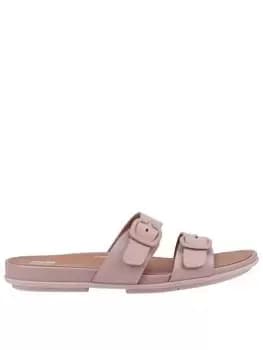 Image of FitFlop Fitflop Gracie Rubber-buckle Two-bar Leather Slides - Beige, Beige, Size 8, Women