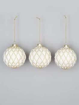 Image of Festive White And Gold Glitter Pillow Christmas Tree Baubles
