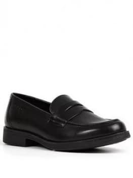 Image of Geox Agata Leather School Loafers - Black, Size 1 Older