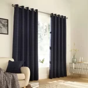 Image of Ellis Windowpane Check Eyelet Curtains Navy, Navy / 168 x 183cm