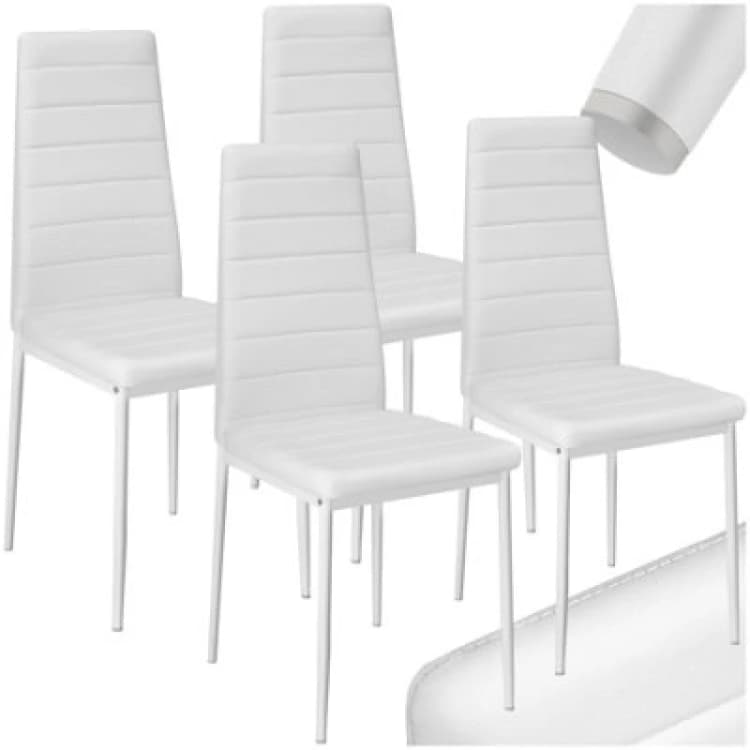 Image of Tectake Set Of 4 Dining Chairs - High Backrest, Padded, Synthetic Leather - White