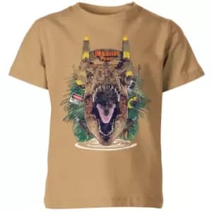 Image of Jurassic Park T-Rex Break Out Kids T-Shirt - Tan - 7-8 Years