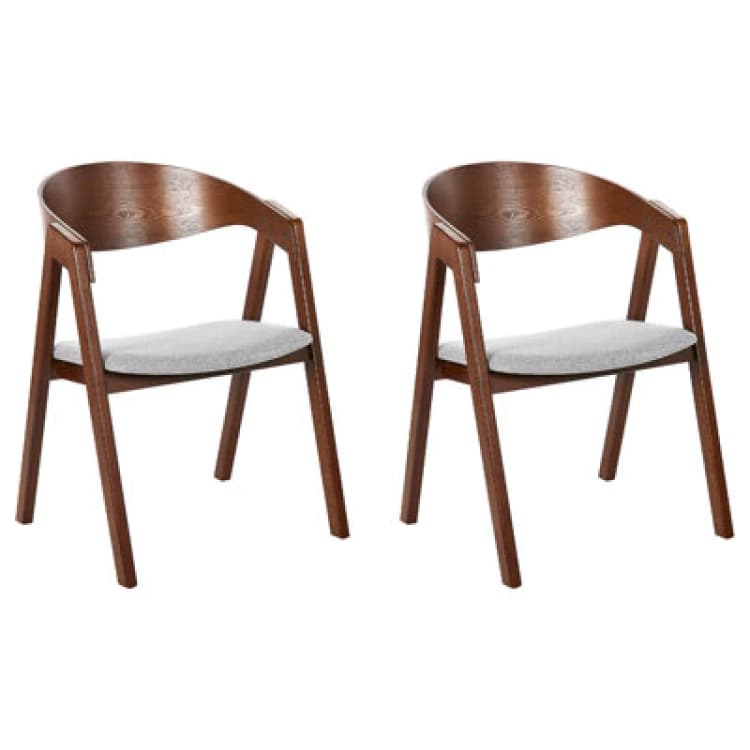 Image of Beliani Set Of 2 Dining Chairs Yuba Wood Light Grey