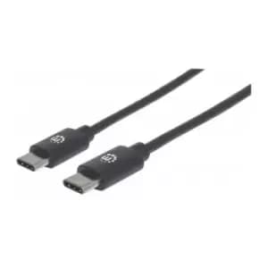 Image of Manhattan USB-C to USB-C Cable 50cm Male to Male Black 480 Mbps (USB 2.0) Equivalent to Startech USB2CC50CM Hi-Speed USB Lifetime Warranty Polybag