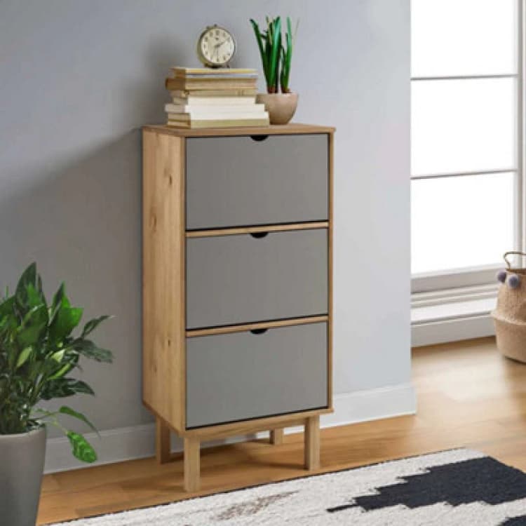 Image of Vidaxl Shoe Cabinet Otta With 3 Drawers Brown&grey Solid Wood Pine