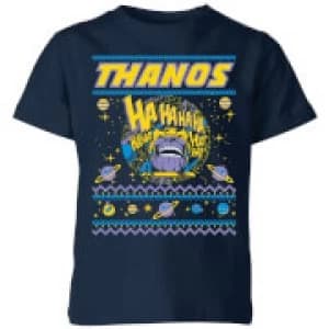 Image of Thanos Christmas Knit Kids Christmas T-Shirt - Navy - 11-12 Years