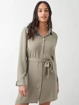 Image of Dorothy Perkins Belted Mini Shirt Dress - Sage, Green, Size 16, Women