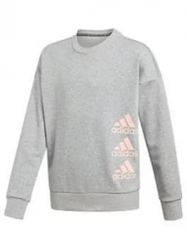 Image of adidas Junior Girls Crew Neck Sweat Top, Grey Heather, Size 7-8 Years, Women