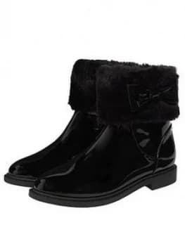 Image of Monsoon Girls Patent Faux Fur Bow Boots - Black, Size 9 Younger