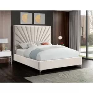 Image of Errence Upholstered Beds - Plush Velvet, Double Size Frame, Cream - Cream
