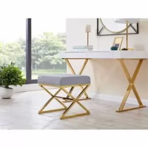 Image of Furniture Box Oxford Modern Gold Metal And Velvet Luxury Upholstered Square Grey Seat Bench