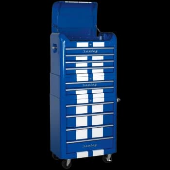 Image of Retro Style Topchest, Mid-Box & Rollcab Combination 10 Drawer Blue/White Stripes