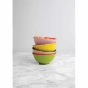 Image of Kitchencraft Patterned Cereal Bowl Set In Gift Box, Ceramic, 'brights' Designs, 15Cm, 4 Pieces