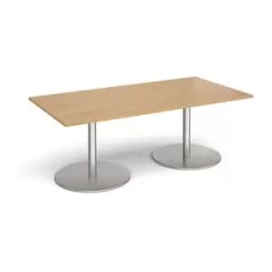 Image of Eternal rectangular boardroom table 2000mm x 1000mm - brushed steel base and oak top