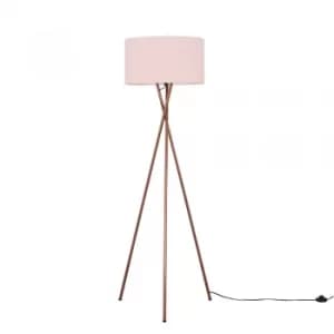 Image of Camden Copper Tripod Floor Lamp with XL Dusty Pink Reni Shade