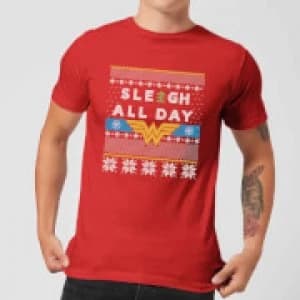 Image of Wonder Woman 'Sleigh All Day Mens Christmas T-Shirt - Red - L