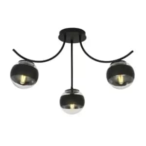 Image of Boston Black Multi Arm Globe Ceiling Light with Clear,Black Glass Shades, 3x E14