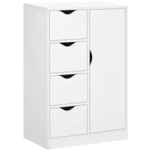 Image of HOMCOM Bathroom Cabinet, Freestanding Storage Cabinet with 4 Drawers, Door Cupboard for Living Room, Kitchen, Bedroom, White