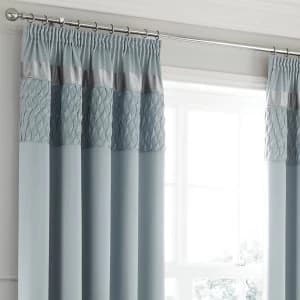 Image of Catherine Lansfield Quilted Duck Egg Satin Pencil Pleat Curtains - Duck Egg