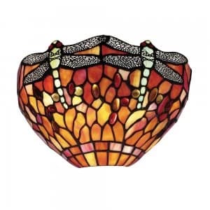 Image of 1 Light Indoor Dragonfly Tiffany Wall Uplighter Dark Bronze, Red, E14